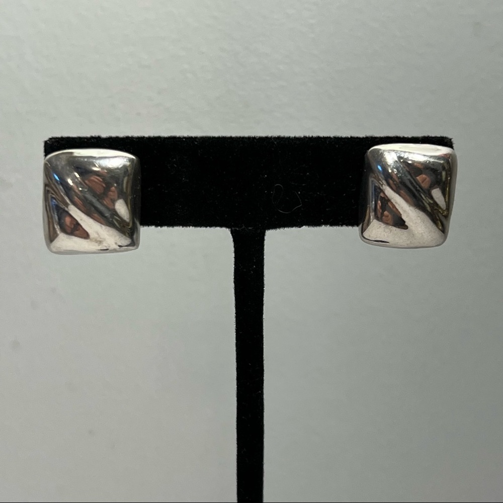 Sterling Puff Rectangle Square Earring - image 1